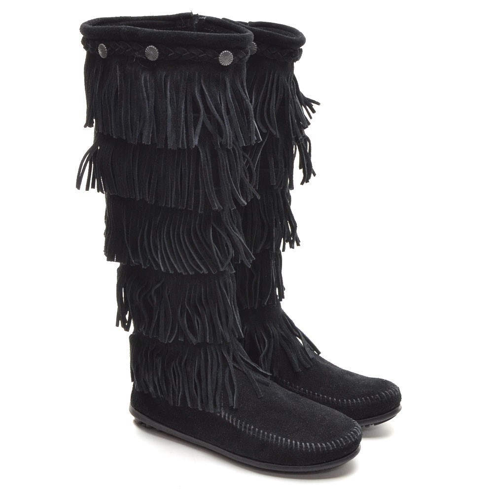 Minnetonka Black Fringe Ankle Boots